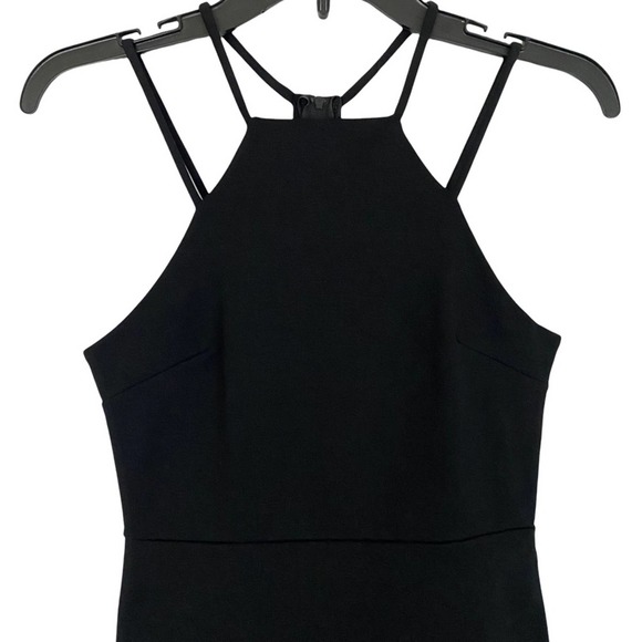 WINDSOR | Black Spaghetti Strap Asymmetrical Hem Mini Slim Bodycon Dress - Picture 3 of 14